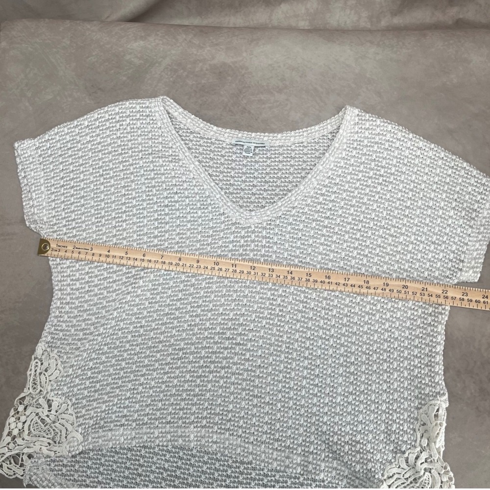 American Eagle Outfitters Knit‎ Top Women Medium Cream Crochet Lace Trim - Picture 4 of 6